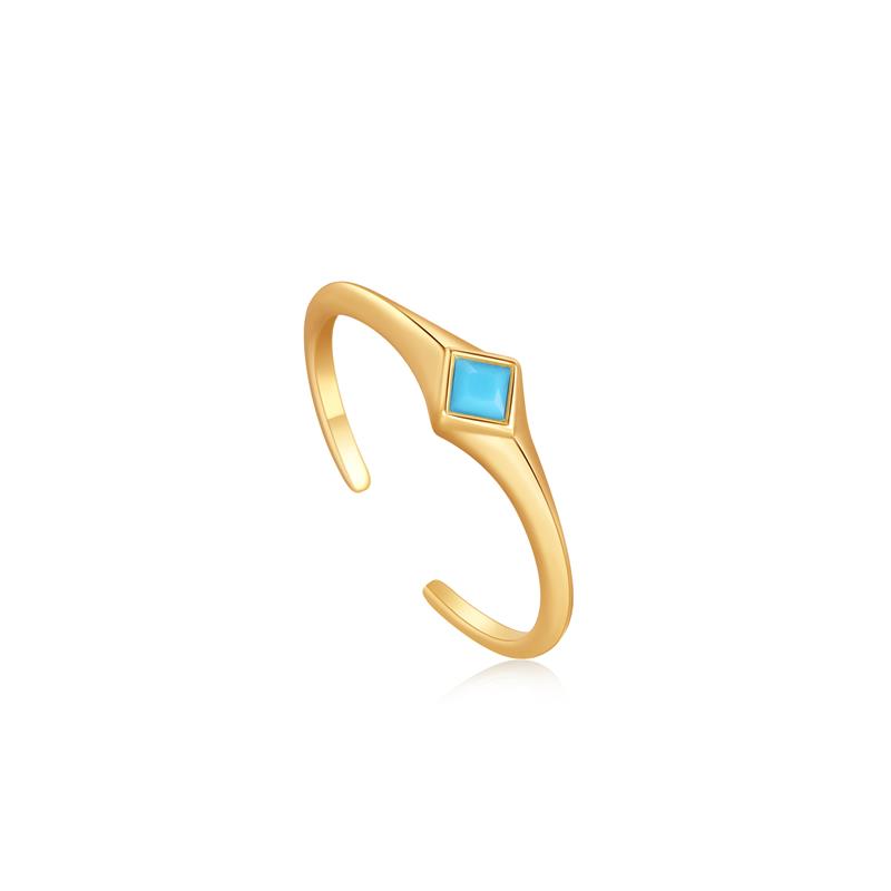 Deze 14K gold plated Turquoise Mini Signet Adjustable Ring wil je elke dag dragen! De ring bestaat uit een prachtige turkoois steen en is hierdoor een echte eyecatcher. De ring is eenvoudig aan te passen naar de perfecte pasvorm. Combineer deze ring met meerdere ringen en cre�er een unieke look.

HET MERK
Ge�nspireerd door de laatste fashion trends is Ania Haie het toonaangevende sieradenmerk voor hoogkwalitatieve maar ook betaalbare zilveren sieraden. zonder op de kwaliteit in te leveren. Iedere collectie is gebaseerd op de laatste catwalktrends. waardoor Ania Haie snel tot h�t sieradenmerk voor stijlbewuste consumenten is verkozen. Elk sieraad wordt ontworpen om te combineren met andere sieraden waardoor je je eigen look kunt cre�ren. Maar ook zijn Ania Haie sieraden opvallend genoeg om op zichzelf te dragen. Sieraden uit de Ania Haie collectie zijn altijd gemaakt van 925 zilver met een finish van rhodium of van 14kt goud.

SPECIFICATIES
- Turquoise Oval Hoop Earrings
- Ring
- 925 zilver met 14K gold plating
- 2.5mm
- AH R033-02G