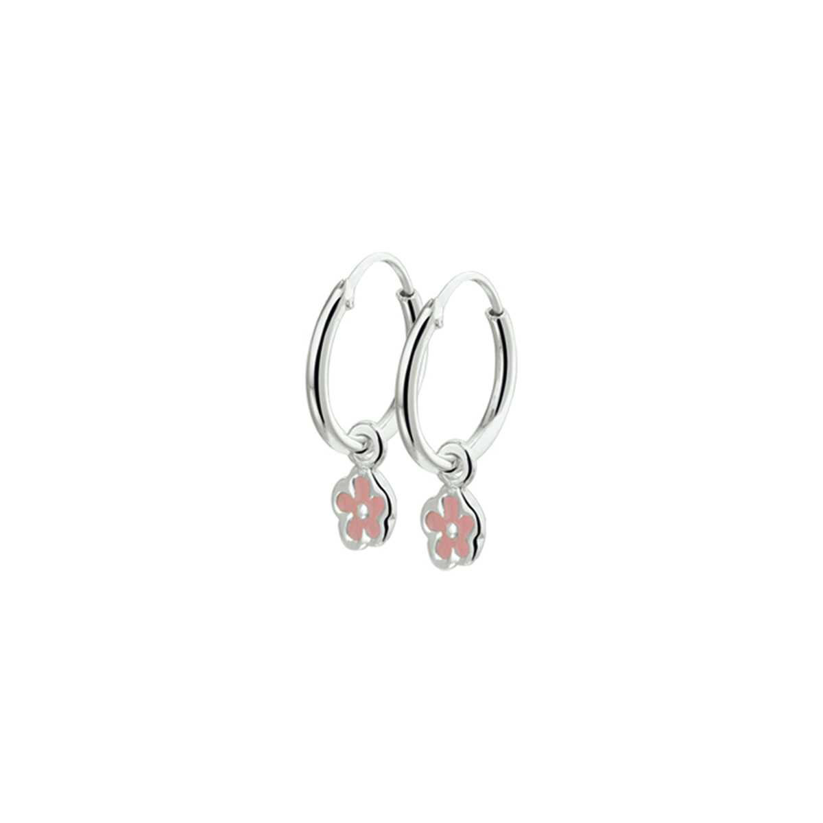 Beschrijving: Zilveren oorhangers met een bloem van emaille. 
Doelgroep: kinderen
Breedte: 1.5 mm