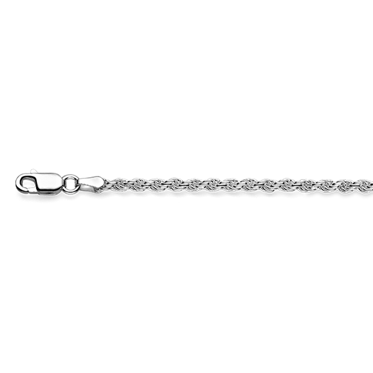 Zilveren lengte artikel met koord schakel. De schakelbreedte is 2.5mm.