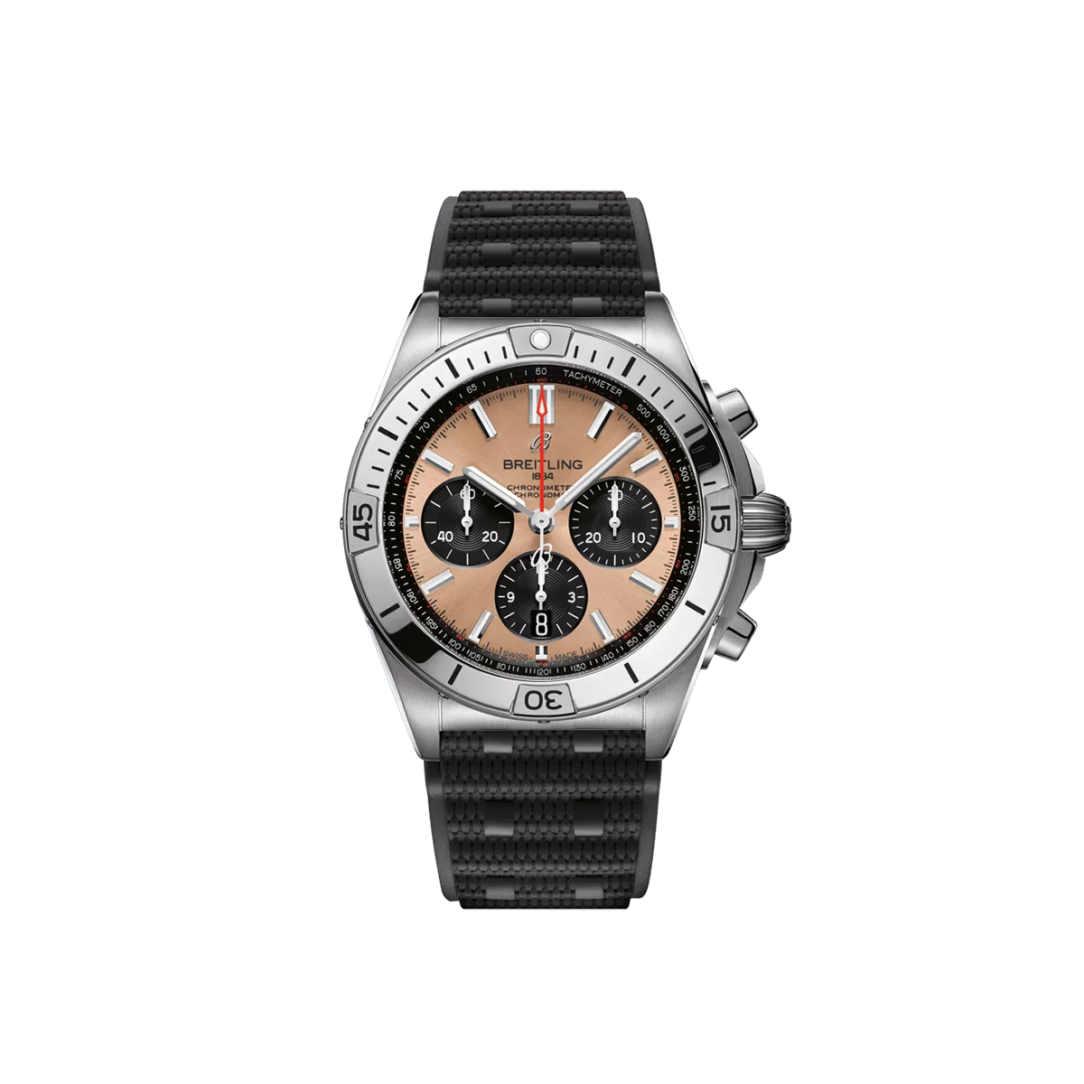 Dit Breitling horloge behoort tot de Breitling Chronomat collectie. 
Referentienummer: AB0134101K1S1
Caliber: Breitling 01 (Manufacture)
