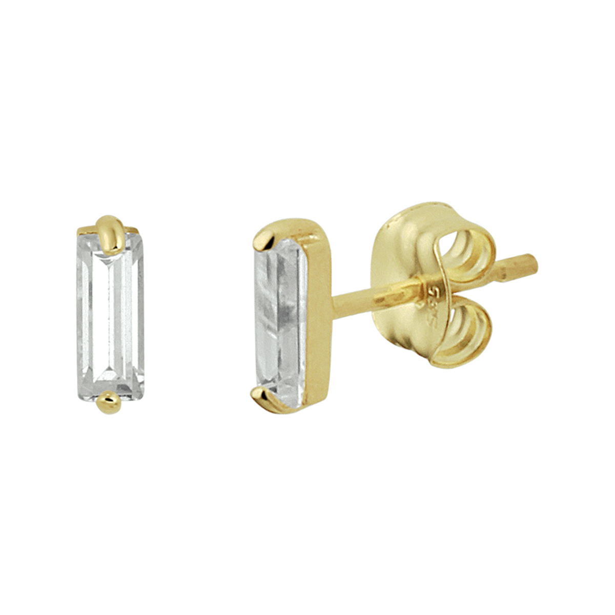14k gouden oorknop met een zirkonia, baguette geslepen
