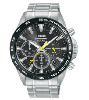 Lorus heren pols horloge model RZ507AX-9 Solar met Chrono functie 10 ATM waterdicht.