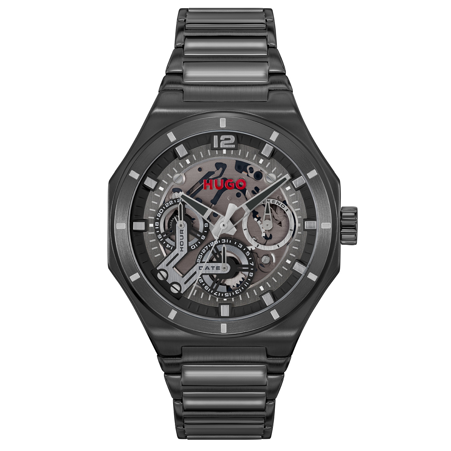 HUGO HU1530379 #GRAIL SKELETON Heren Horloge

- Behuizing gemaakt van staal, in de kleur zwart
- Horlogeband gemaakt van staal, in de kleur zwart, met vlinder- of vouwsluiting
- Quartz uurwerk, werkt op een batterij
- Datum weergave
- Voorzien van mineraalglas
- 5 ATM waterdicht, geschikt om mee te douchen.
- Breedte van de behuizing is 44 mm
- Dikte van de behuizing is 11.4 mm

Wordt geleverd in originele HUGO horlogedoos en 2 jaar officiële garantie.