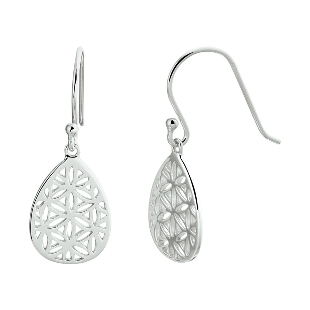 Gerhodineerd 925 zilveren oorhangers in filigrain stijl. De oorhangers hebben een totale hoogte van 3cm en een breedte van 11.5mm.