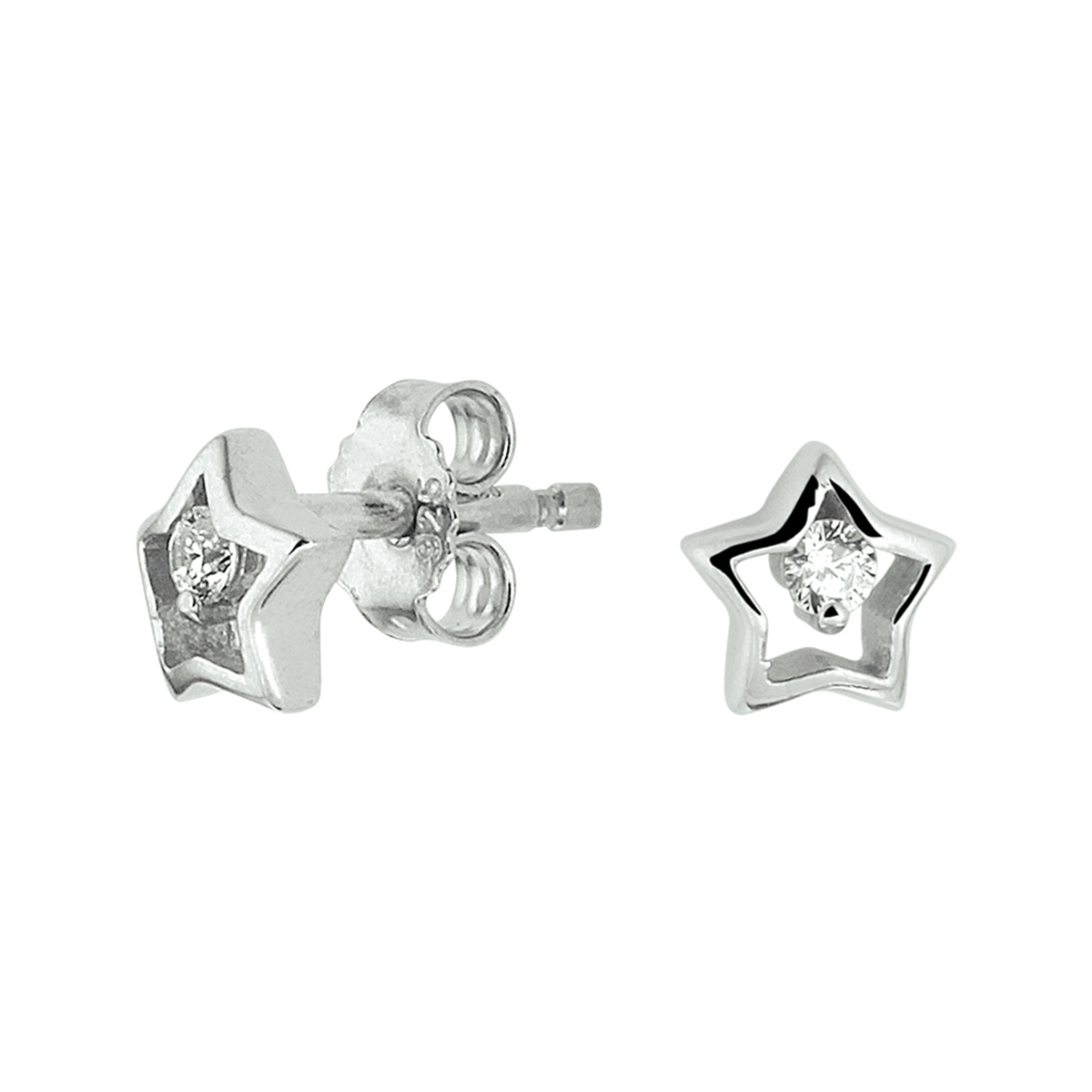 Zilveren oorknopjes met ster en witte zirkonia
Breedte: 6
Hoogte: 5.5
Zetting: span zetting