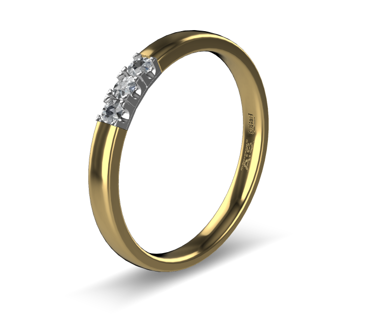 14 Karaat geel gouden Memoire ring met wit gouden zetting model A.S. 11155. Met 3X 0.03 crt briljant G/VVS op maat 53.