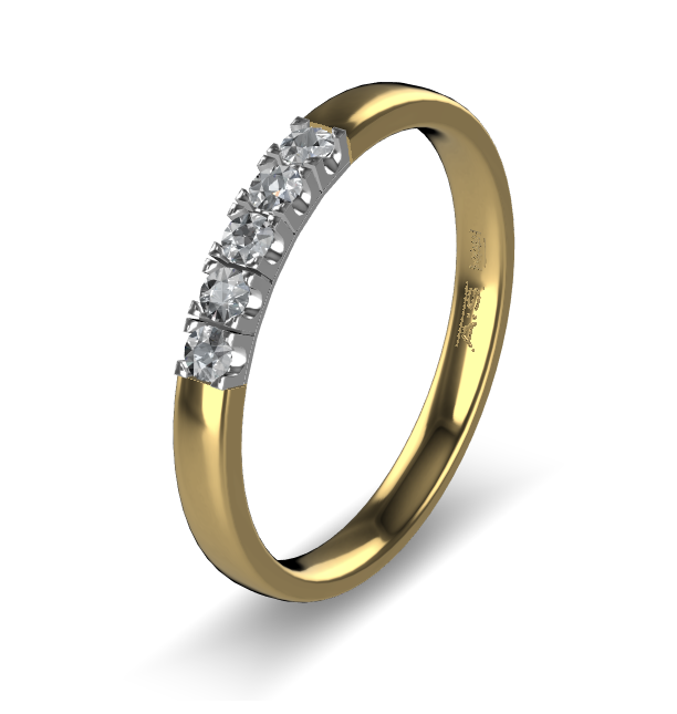 14 Karaat geel gouden Memoire ring met wit gouden zetting model A.S. 11155. Met 5X 0.03 crt briljant G/VVS op maat 53.