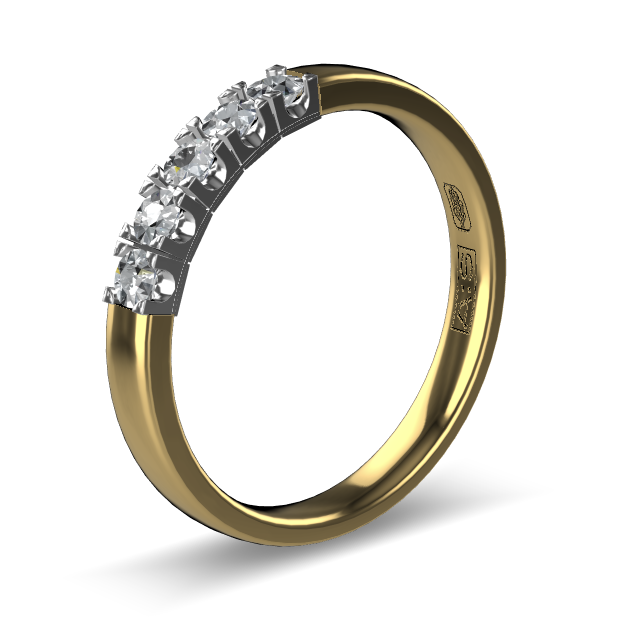 14 Karaat geel gouden Memoire ring met wit gouden zetting model A.S. 11155. Met 5X 0.05 crt briljant G/VVS op maat 57.