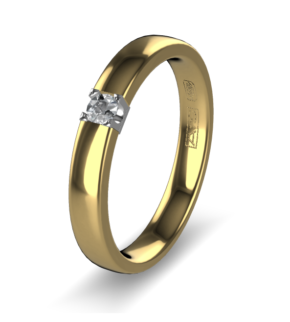 14 Karaat geel gouden Memoire ring met wit gouden zetting model A.S. 11155. Met 1X 0.07 crt briljant G/VVS op maat 57.