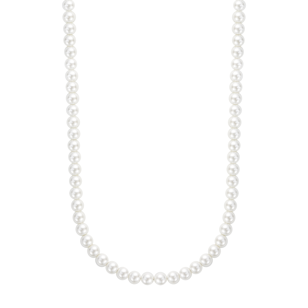 Bead ketting, handgemaakt van 6mm parels (shell pearls), met een 18-karaats goud ion-plated edelstalen schroefsluiting. Shell pearls bestaan uit het parelmoer van de binnenkant van de oester.