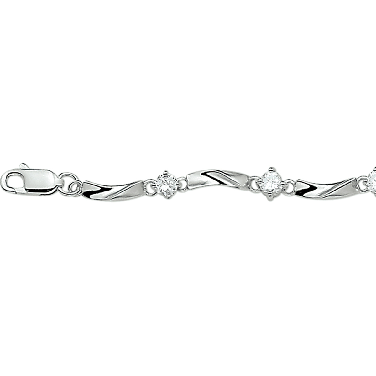 zilveren armband, kronkel+ zirconias 18,5cm