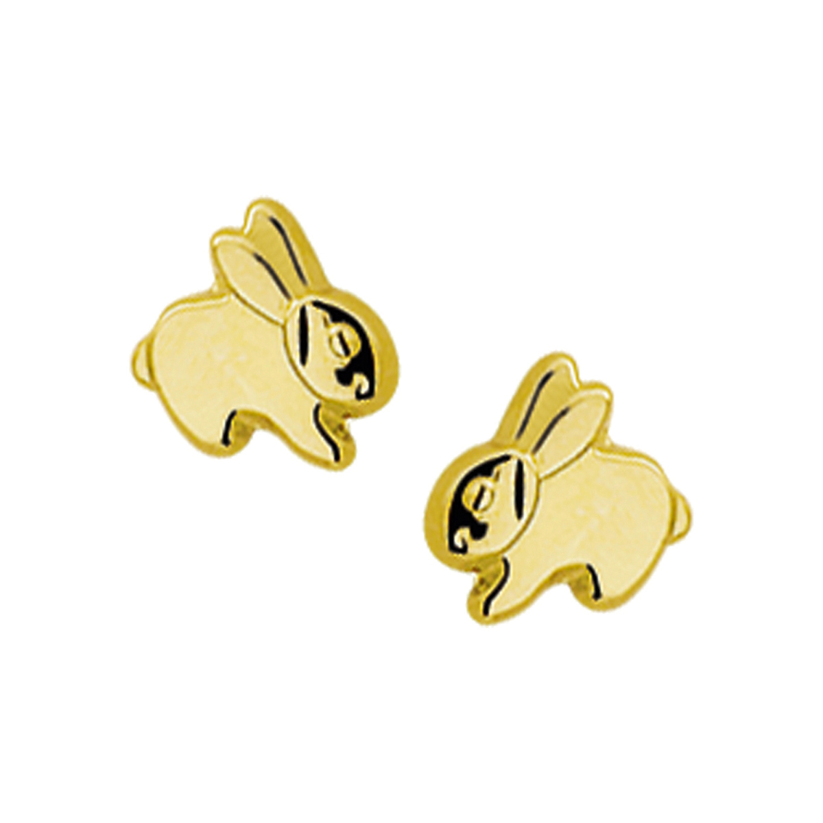 Geelgouden oorknoppen met een konijn. 
Breedte: 6 mm
Hoogte: 5.5 mm