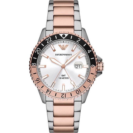 De Emporio Armani Horloge AR11591 heeft een stoere en stijlvolle uitstraling, met een zilveren wijzerplaat en roségouden details. Hij is waterbestendig tot 100 meter. Draag dit horloge voor een chique uitstraling bij elke gelegenheid. Combineer het met zowel formele als casual outfits voor een vleugje luxe in je look.