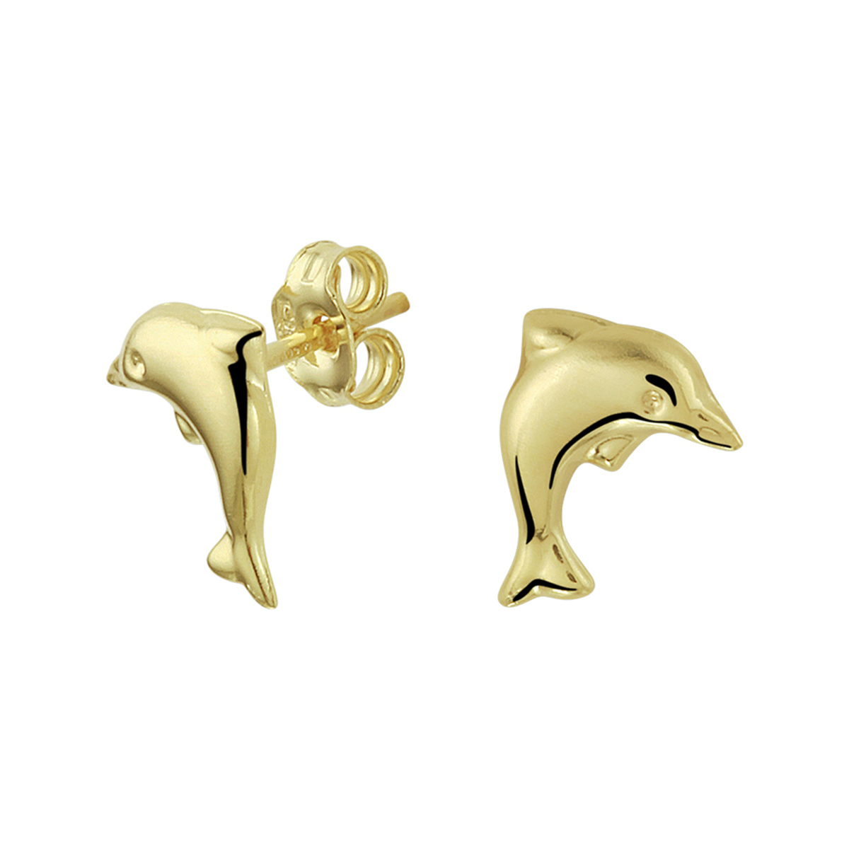 14k Geelgouden oorknoppen in de vorm van een dolfijn met een afmeting van 8x6.5mm. De oorknoppen zijn te combineren met bijpassende dolfijn sieraden uit onze collectie.