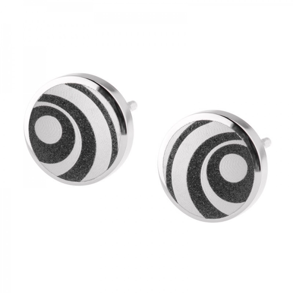 Stalen oorknoppen met zwart motief 8 mm