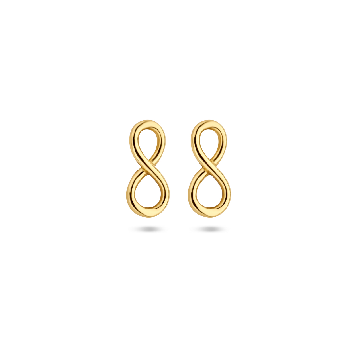 14k Geelgouden oorknoppen met een infinity voorstelling.