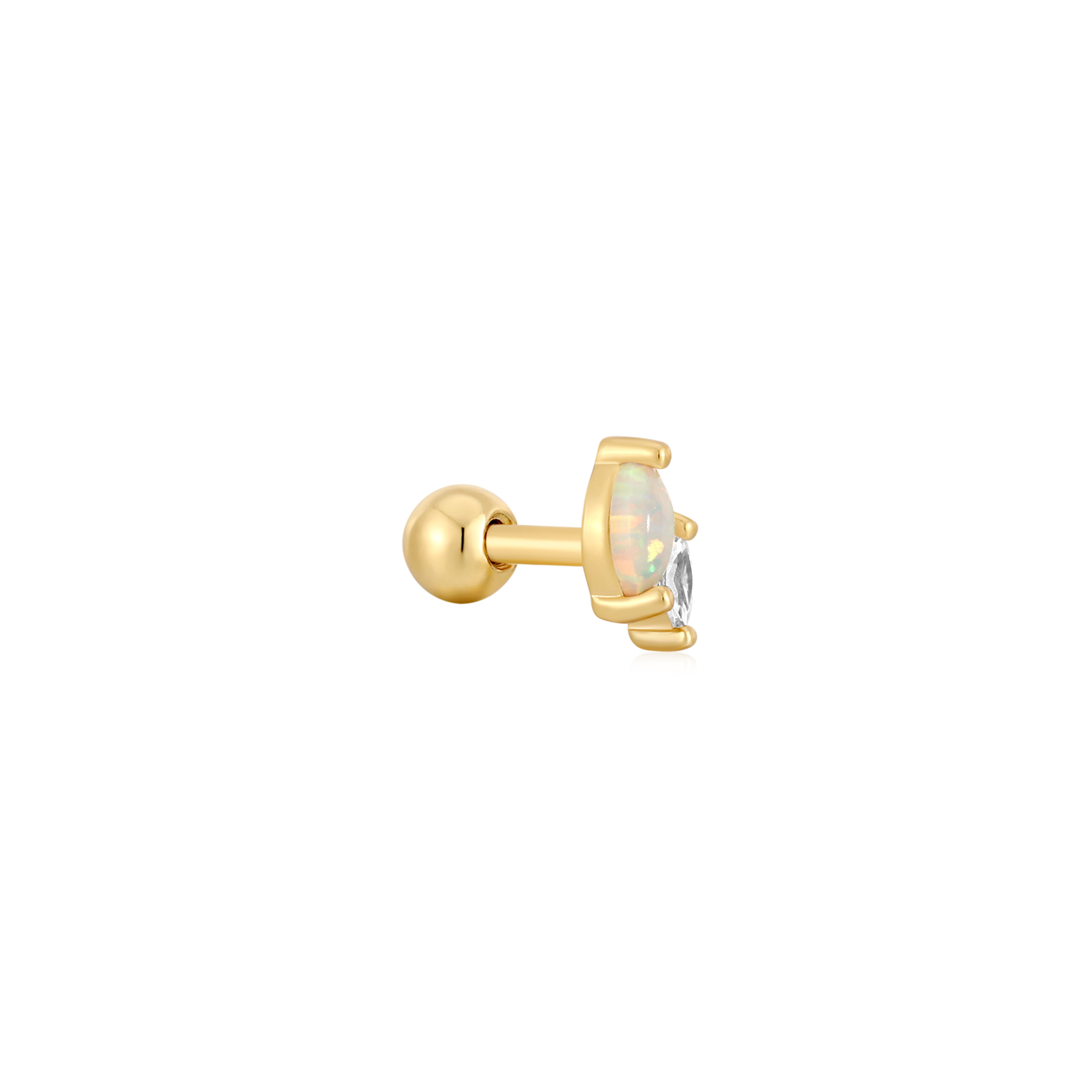 Deze single oorsteker met prachtige marquise-vormige stenen is een mooie toevoeging aan je sieradencollectie! Mix & match voor een persoonlijke stijl en combineer de oorsteker met brede oorringen of eenvoudige studs.

HET MERK
GeÃ¯nspireerd door de laatste fashion trends is Ania Haie het toonaangevende sieradenmerk voor hoogkwalitatieve maar ook betaalbare zilveren sieraden, zonder op de kwaliteit in te leveren. Iedere collectie is gebaseerd op de laatste catwalktrends, waardoor Ania Haie snel tot hÃ©t sieradenmerk voor stijlbewuste consumenten is verkozen. Elk sieraad wordt ontworpen om te combineren met andere sieraden waardoor je je eigen look kunt creÃ«ren. Maar ook zijn Ania Haie sieraden opvallend genoeg om op zichzelf te dragen. 

SPECIFICATIES
- Gold Kyoto Opal and Sparkle Marquise Barbell Single Earring
- Single oorsteker
- 925 zilver met gold plating
- 5mm
- AH E047-07G