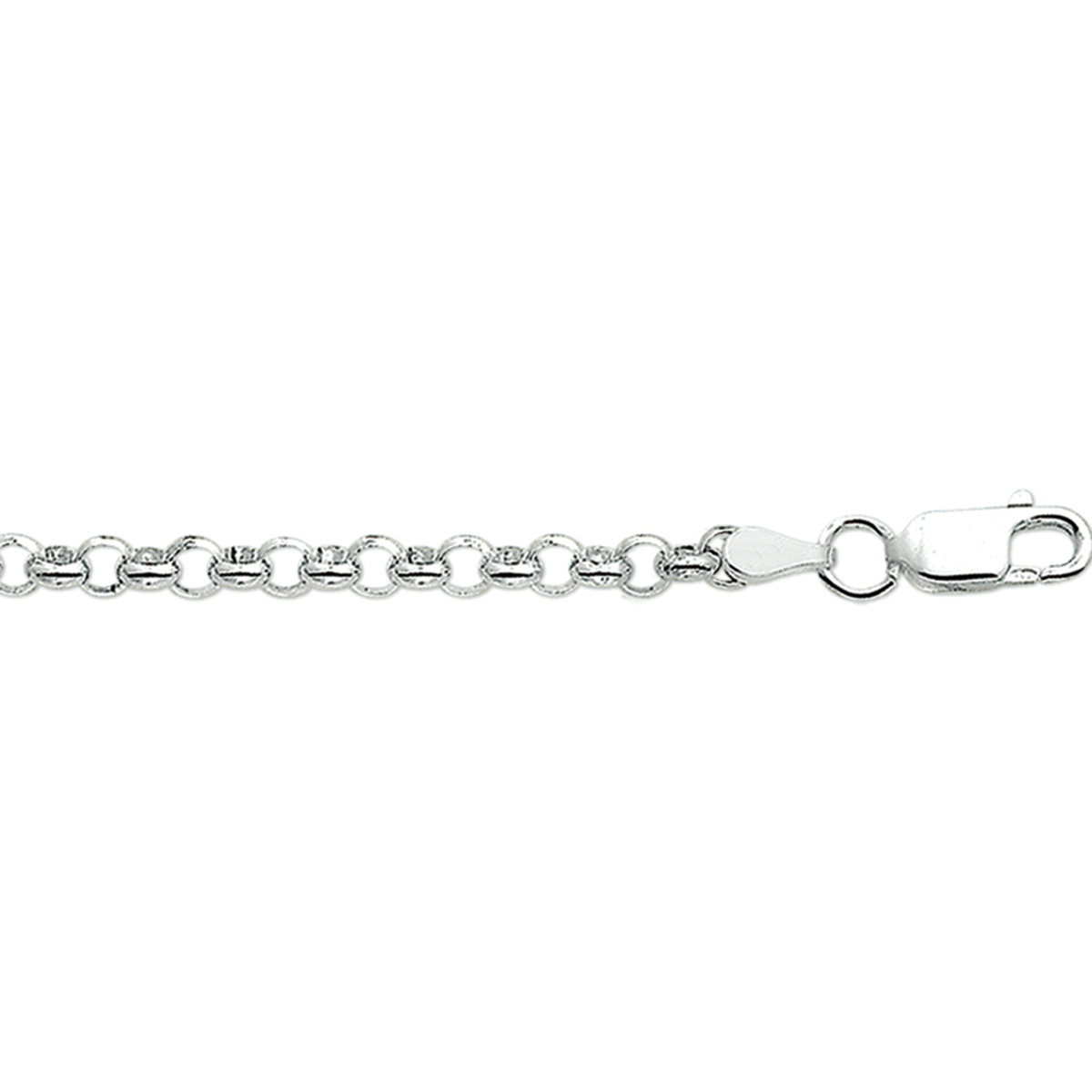 Zilveren lengte artikel met jasseron schakel. De schakelbreedte is 4.5mm.