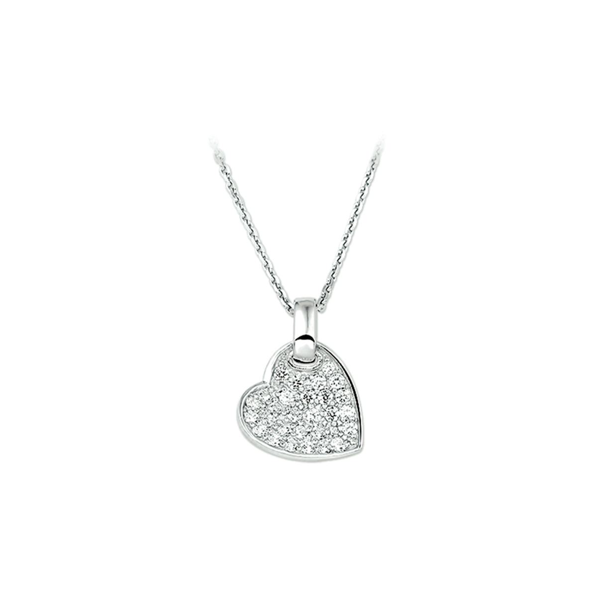 Beschrijving: Gerhodineerd zilveren collier met hart en zirkonia. De lengte van het collier bedraagt 41cm met 4cm extensie. De schakelbreedte bedraagt 1.3mm. 
Verpakt per: 1
Doelgroep: dames
Breedte: 13 mm
Kortste lengte: 41 mm
Langste lengte: 45 mm
Hoogte: 12 mm