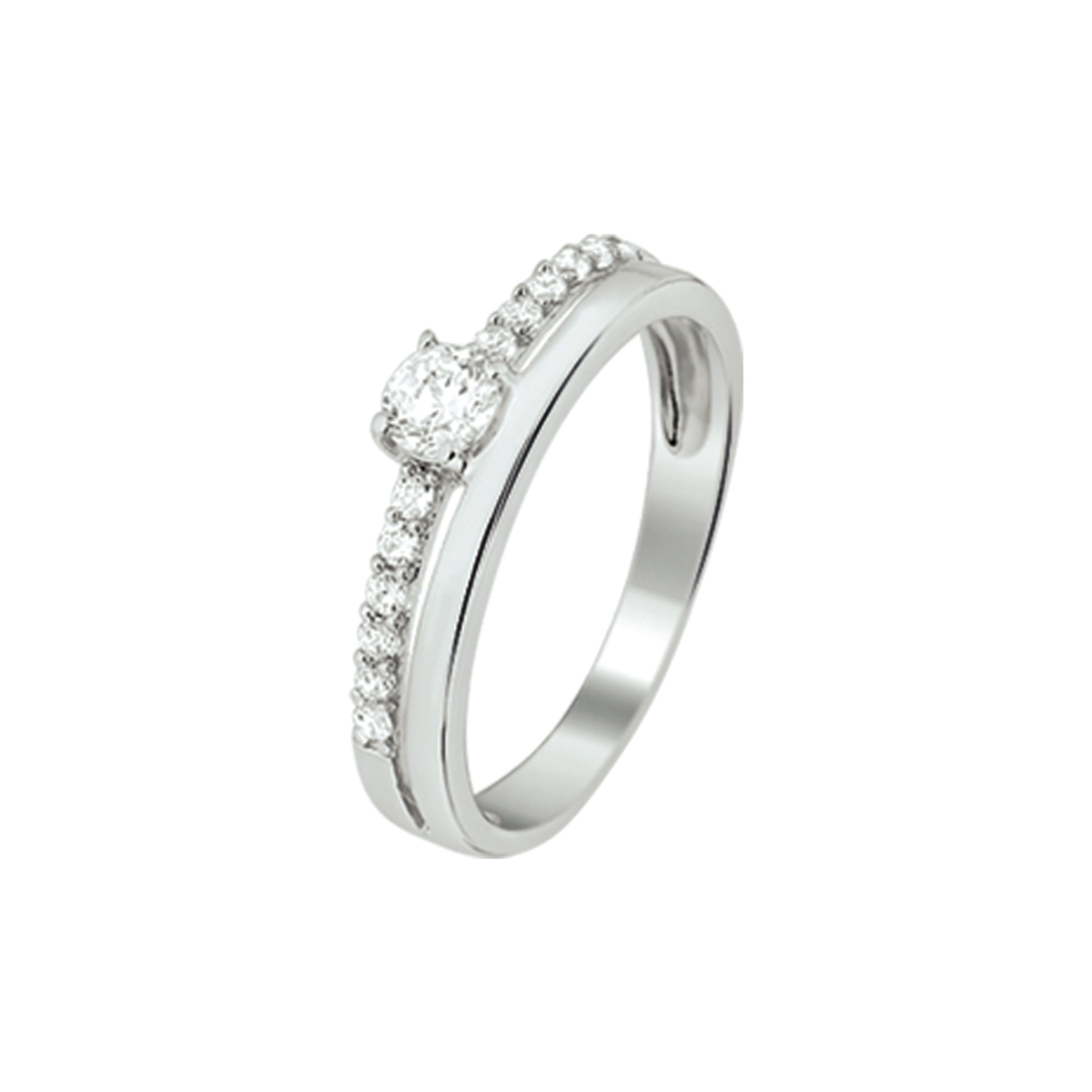 Beschrijving: Gerhodineerd zilveren ring met zirkonia. 
Uniekenummer serie: 26204
Verpakt per: 1
Doelgroep: dames
Ringmaat: 17.75 mm (56)
Breedte: 5 mm
Zetting: entourage (rijzetting)