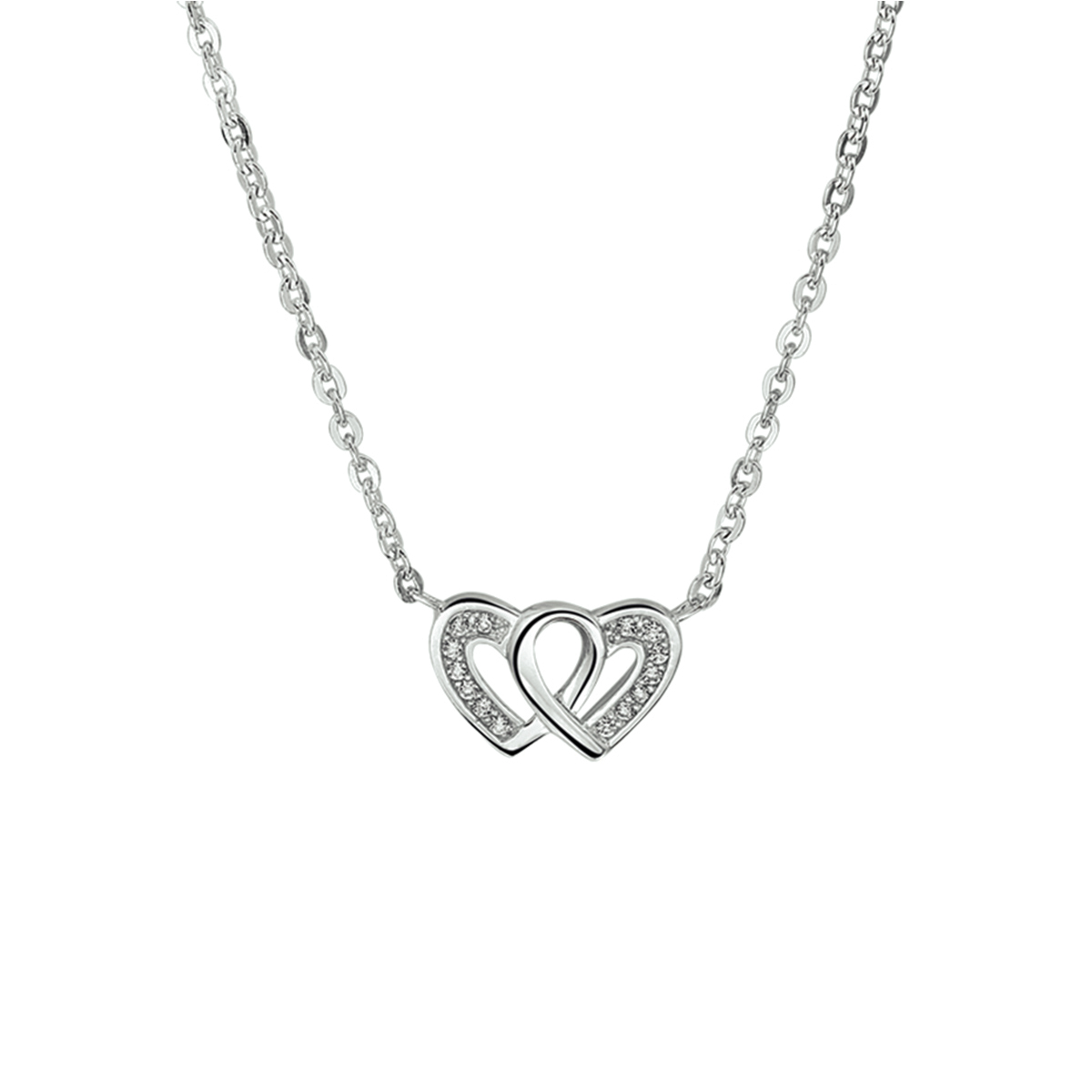 Gerhodineerd zilveren collier met een hart en zirkonia. De lengte bedraagt 41cm met 4cm extensie. 
Breedte: 15 mm
Kortste lengte: 41 mm
Langste lengte: 45 mm
Hoogte: 8.5 mm