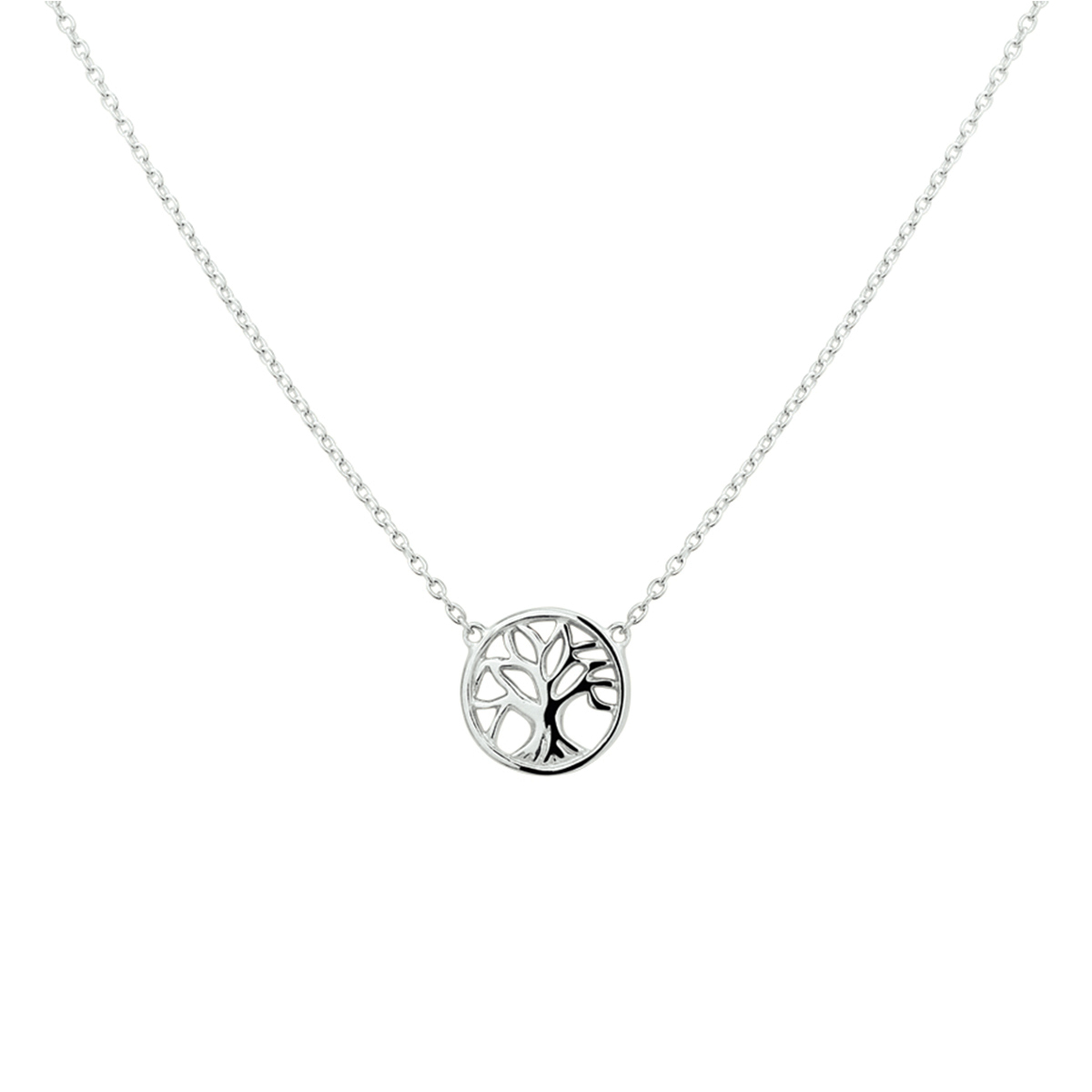 Beschrijving: Gerhodineerd zilveren collier met een levensboom. De lengte bedraagt 41cm met 4cm extensie. 
Doelgroep: dames
Breedte: 11.5 mm
Kortste lengte: 41 cm
Langste lengte: 45 cm