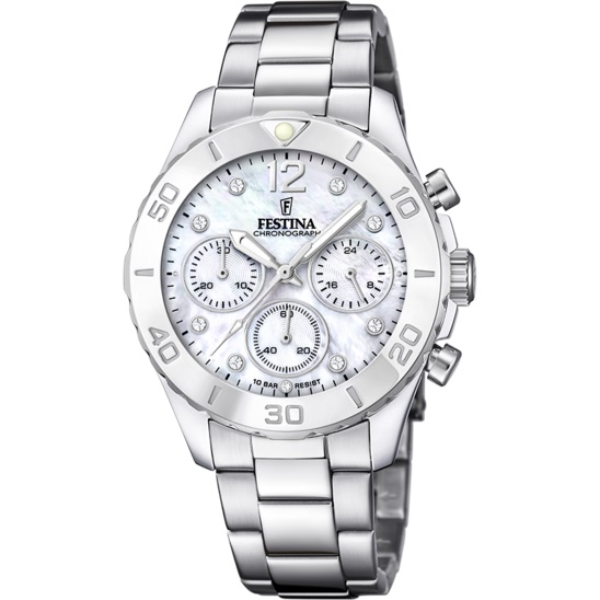 Festina - Dames Chronograaf horloge Quartz 100m meter WR, Mineraalglas, Parelmoer wijzerplaat - F20603/1