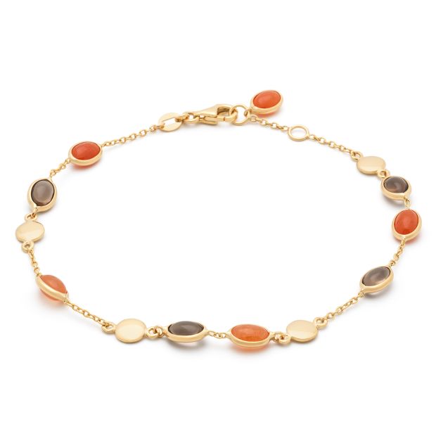 Monzario 14 karaats Geel Gouden Armband met rookkwarts en Aventurijn
