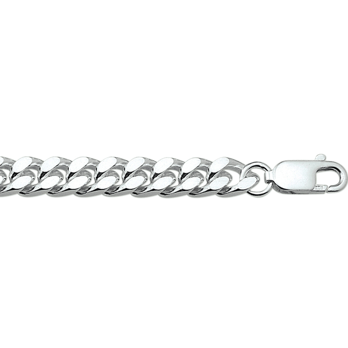 Zilveren armband met geslepen gourmet schakel.
Breedte: 7 mm
Langste lengte: 22 mm
