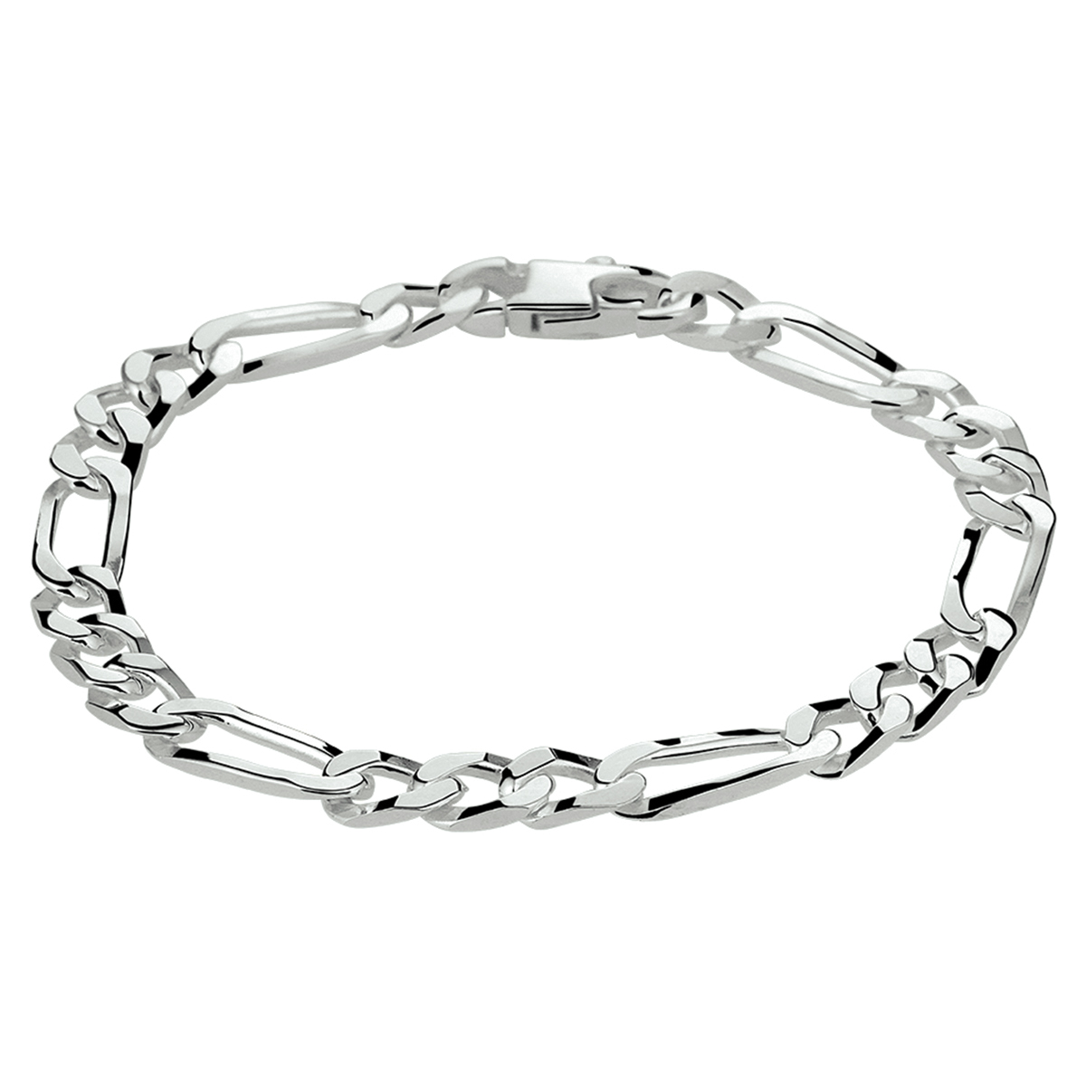 Stijlvolle zilveren armband met een figaro schakel. De armband heeft een draaglengte van 20cm en een schakelbreedte van 7mm. Uitgevoerd met een stevige karabijn sluiting.