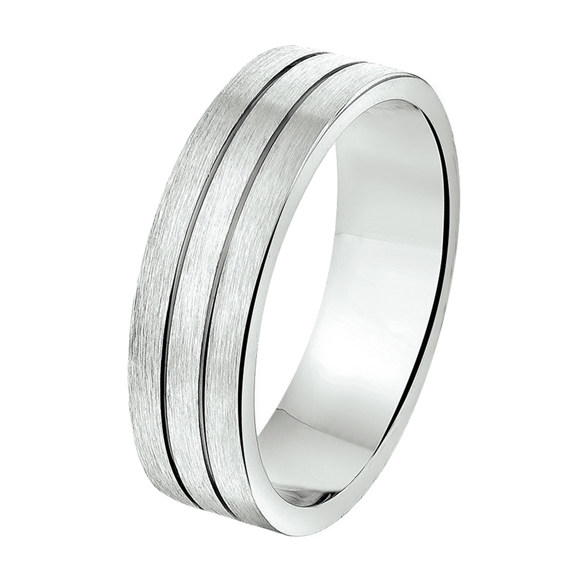 Gerhodineerd zilveren relatiering met een breedte van 6mm.