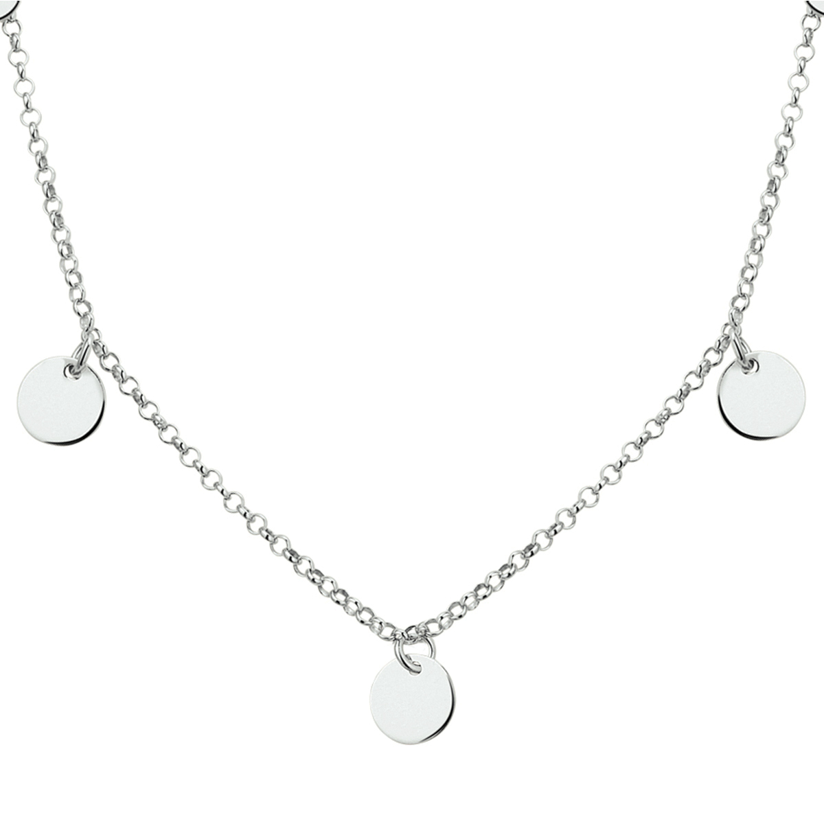 Stijlvol gerhodineerd zilveren Jasseron collier uitgevoerd met ronde hangers met een diameter van 8mm. Het collier heeft draaglengtes van 40 42 en 44cm. De schakelbreedte is 2mm. Het collier is te combineren met bijpassende sieraden uit onze collectie. INFO:  Gerhodineerd zilver is door de rhodiumlaag beter bestand tegen verkleuren en krassen.

Doelgroep: dames
Kortste lengte: 40 cm
Langste lengte: 44 cm