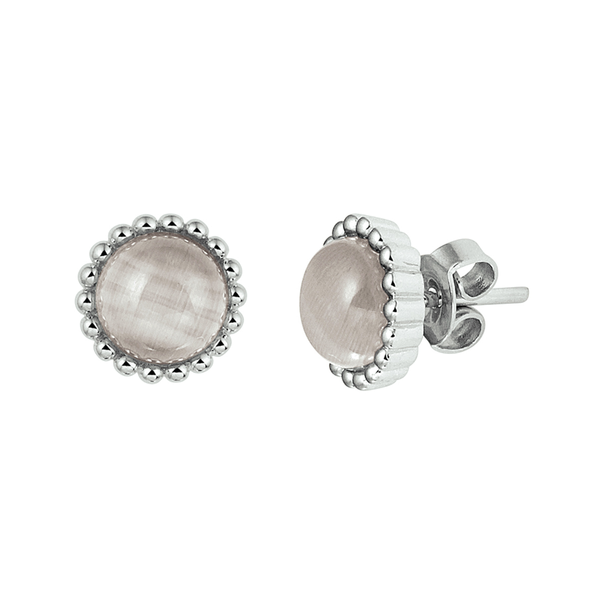 Trendy gerhodineerd zilveren oorknoppen met een diameter van 9.5mm uitgevoerd met een zilverkleurig kattenoog van 7mm en een stevige poussette sluiting. De oorknoppen zijn te combineren met bijpassende sieraden uit onze collectie. Info: Gerhodineerd zilver is door de rhodiumlaag beter bestand tegen verkleuren en krassen.