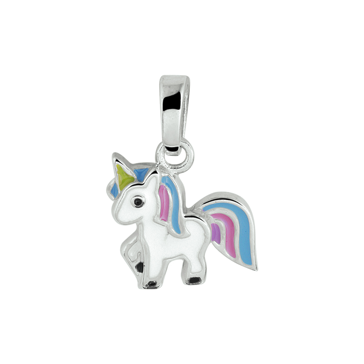 Schattige gerhodineerd zilveren fantasie eenhoorn hanger met een afmeting van 16x11mm. Deze hanger is perfect te combineren met bijpassende sieraden uit onze collectie. Tip: Leuk om kado te geven zie je ze al stralen!? Info: Gerhodineerd zilver is door de rhodiumlaag beter bestand tegen verkleuren en krassen.