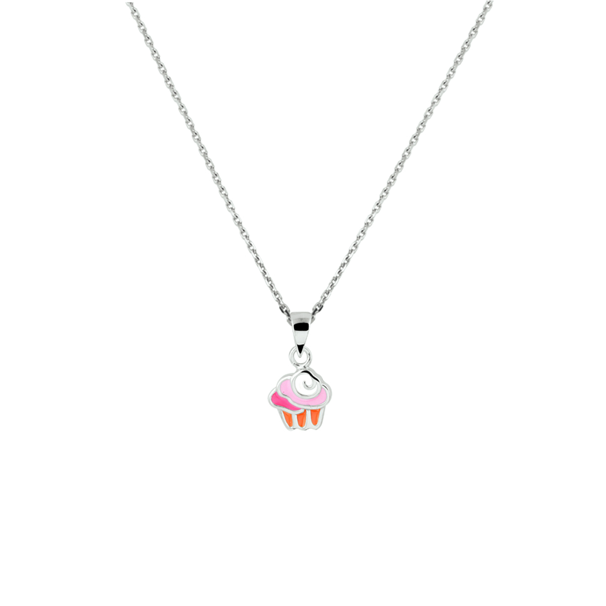 De collier is gemaakt van gerhodineerd zilver en is rokleurig. Het is een sieraad voor kinderen.