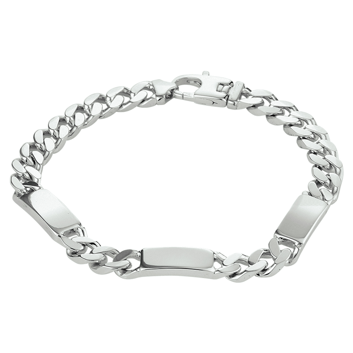 Gerhodineerd 925 zilveren graveerarmband met een breedte van 7mm en een stevige karabijn sluiting. De armband heeft een draaglengte van 21cm.