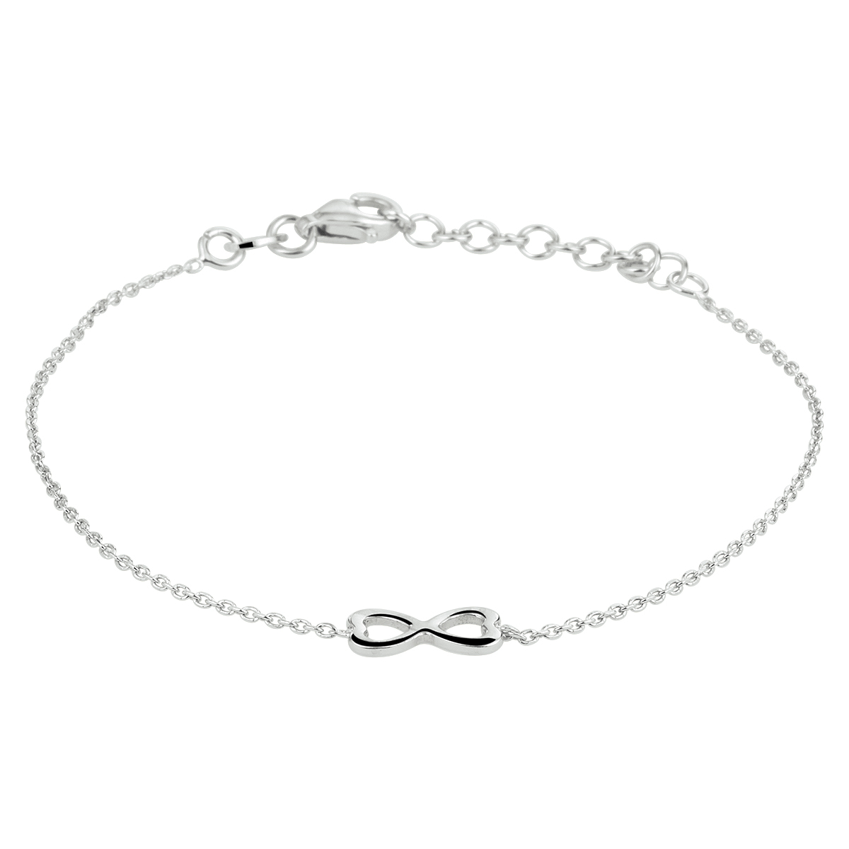 Gerhodineerd 925 zilveren armband uitgevoerd met twee hartjes en een stevige karabijn sluiting. De armband heeft een draaglengte van 16cm met een extensie van 3cm. Het hangertje heeft een afmeting van 5x11mm. De schakelbreedte is 1.1mm.