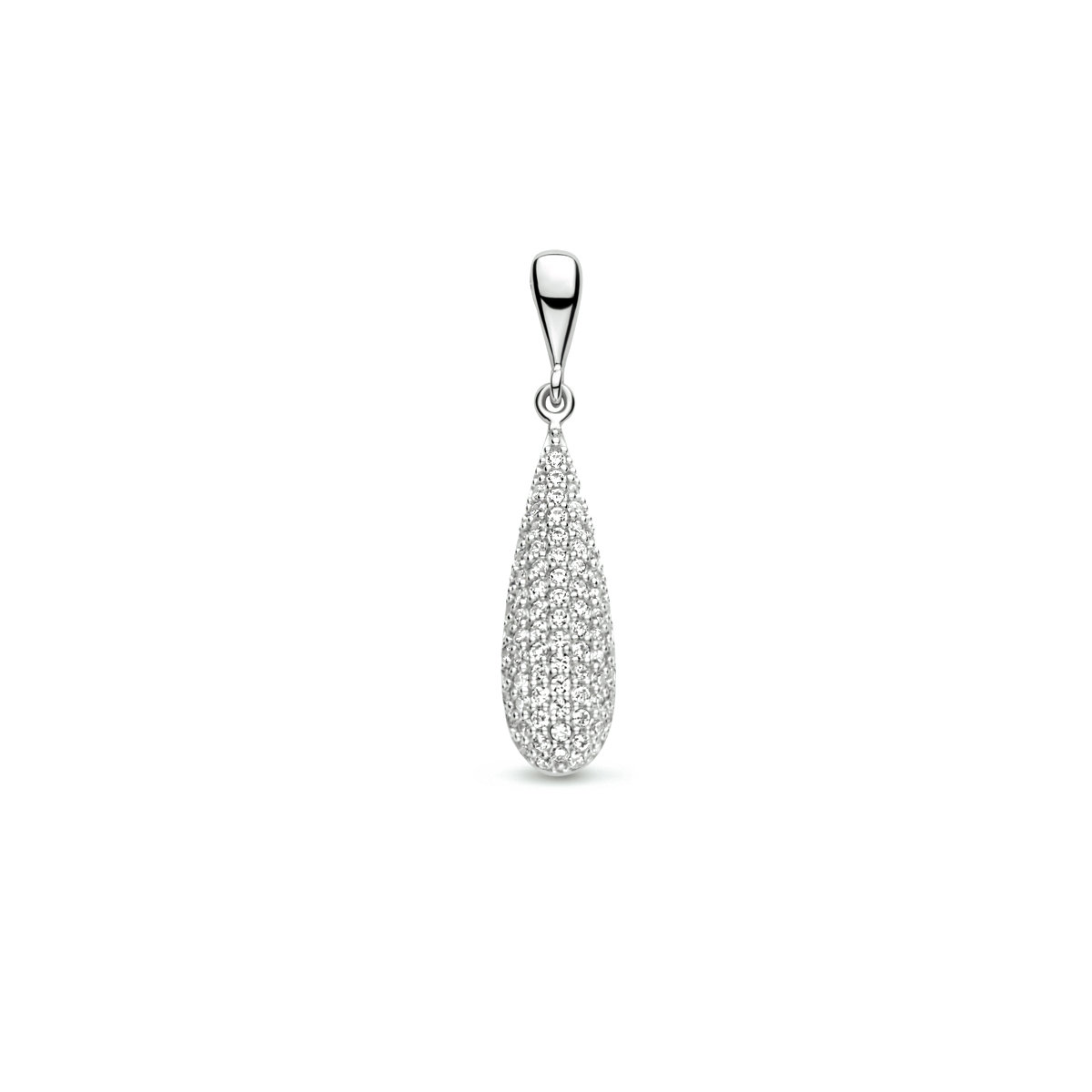Gerhodineerd 925 zilveren hanger uitgevoerd met een schitterend zirkonia vlak. De hanger heeft een totale hoogte van 3.5cm en een breedte van 7.5mm.