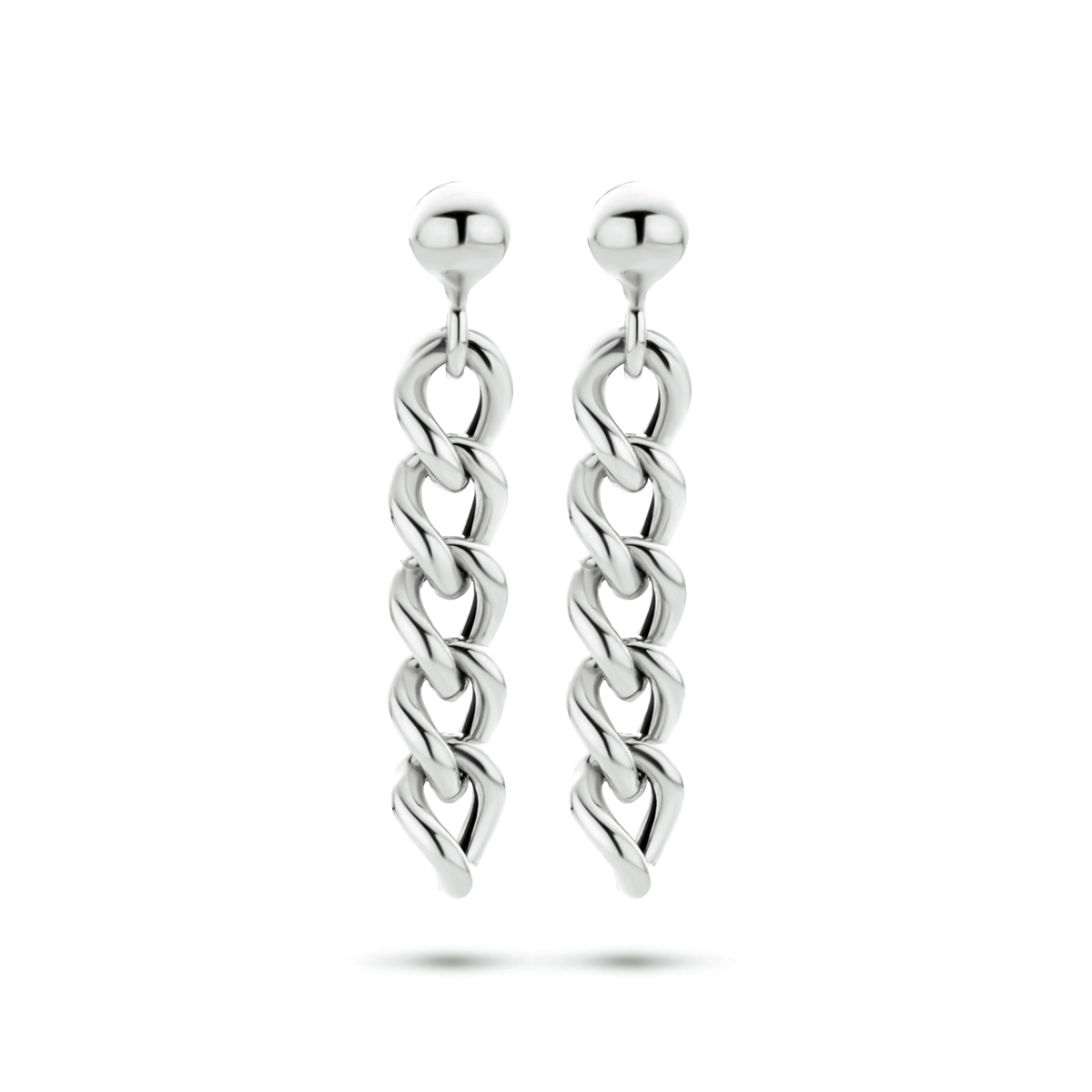 Gerhodineerd 925 zilveren oorhangers uitgevoerd in schakelvorm. De oorhangers hebben een hoogte van 25mm en een breedte van 5mm.