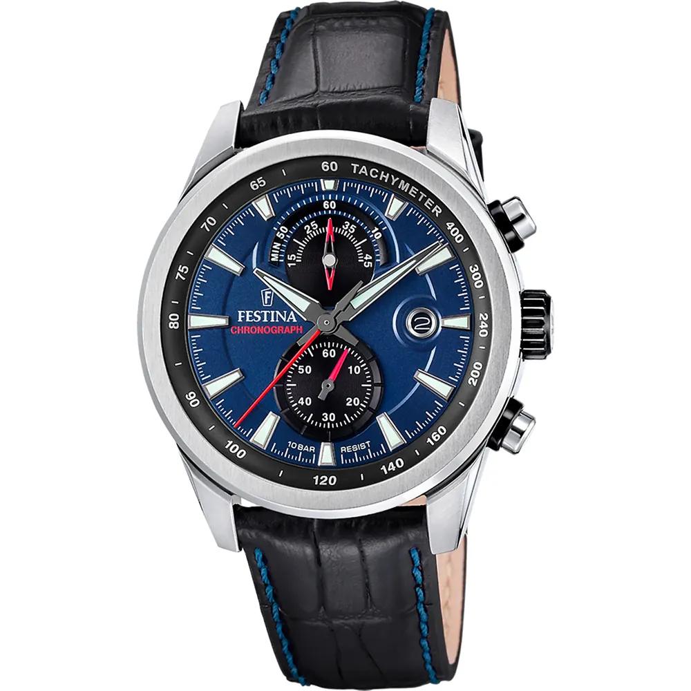 Dit Festina horloge heeft een kast gemaakt van Staal zilver met een diameter van 44 mm en is voorzien van een leer band. In de kast bevindt zich een Miyota kwaliteitsuurwerk en is afgewerkt met Mineraalglas.

Het horloge is 10ATM. Dit betekent dat het horloge geschikt is om mee te zwemmen. Verder wordt het horloge geleverd met 2 jaar garantie.