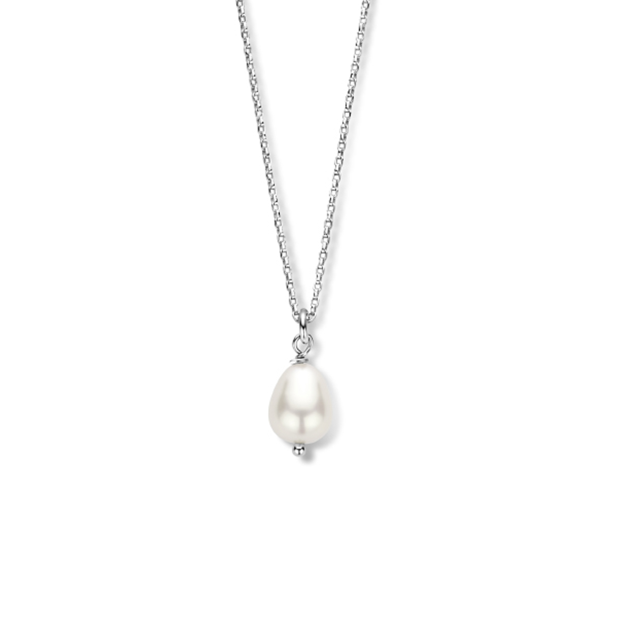 Zilveren collier zoetwaterparel 8mm. 45.cm
