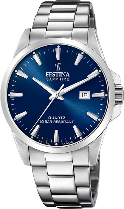 Festina - Staal heren horloge met blauwe wijzerplaat, 100 meter WR, Saffierglas, Quartz - F20024/3