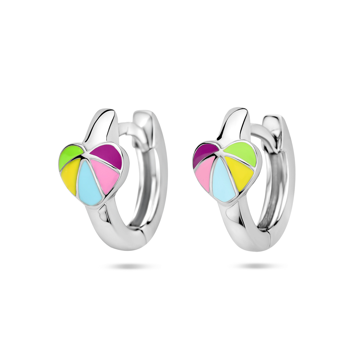 zilveren oorringen, regenboog hartje 11x5,5mm
