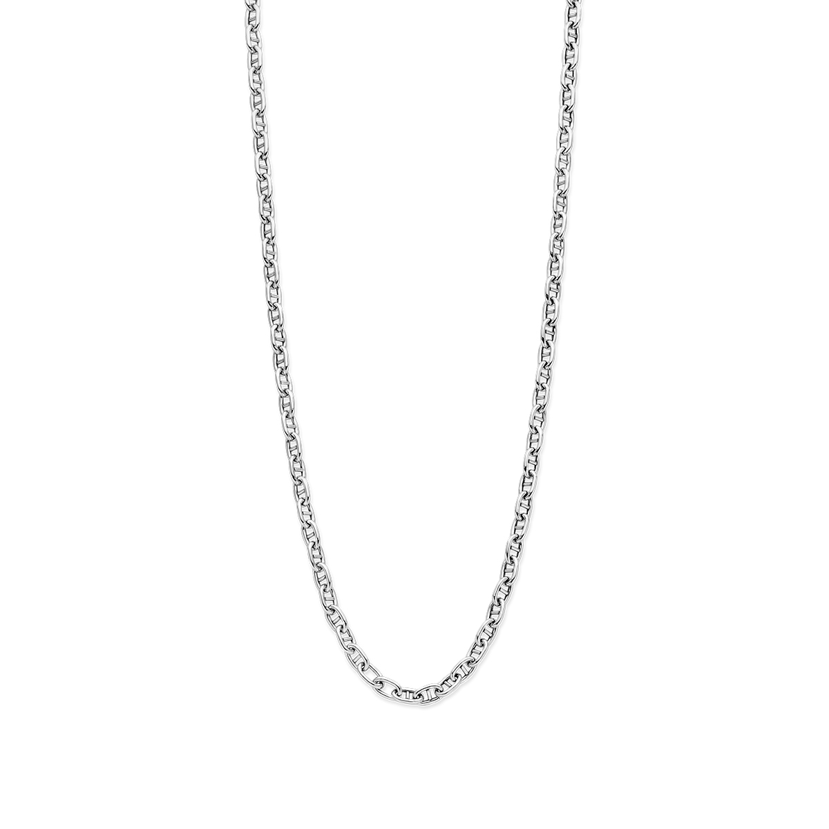 Gerhodineerd 925 zilveren collier uitgevoerd met een karabijn sluiting. Het collier heeft een draaglengte van 40cm en een extensie van 4cm. De schakelbreedte is 4mm.