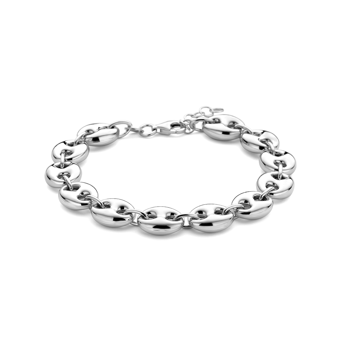 Gerhodineerd 925 zilveren armband met een draaglengte van 17cm en een extensie van 2cm. De schakelbreedte is 9.5mm. Uitgevoerd met een karabijn sluiting.