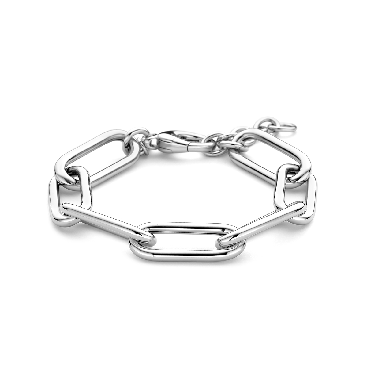 Gerhodineerd 925 zilveren paperclip armband met een draaglengte van 19cm en een extensie van 3cm. De schakelbreedte is 11.5mm. Uitgevoerd met een karabijn sluiting.