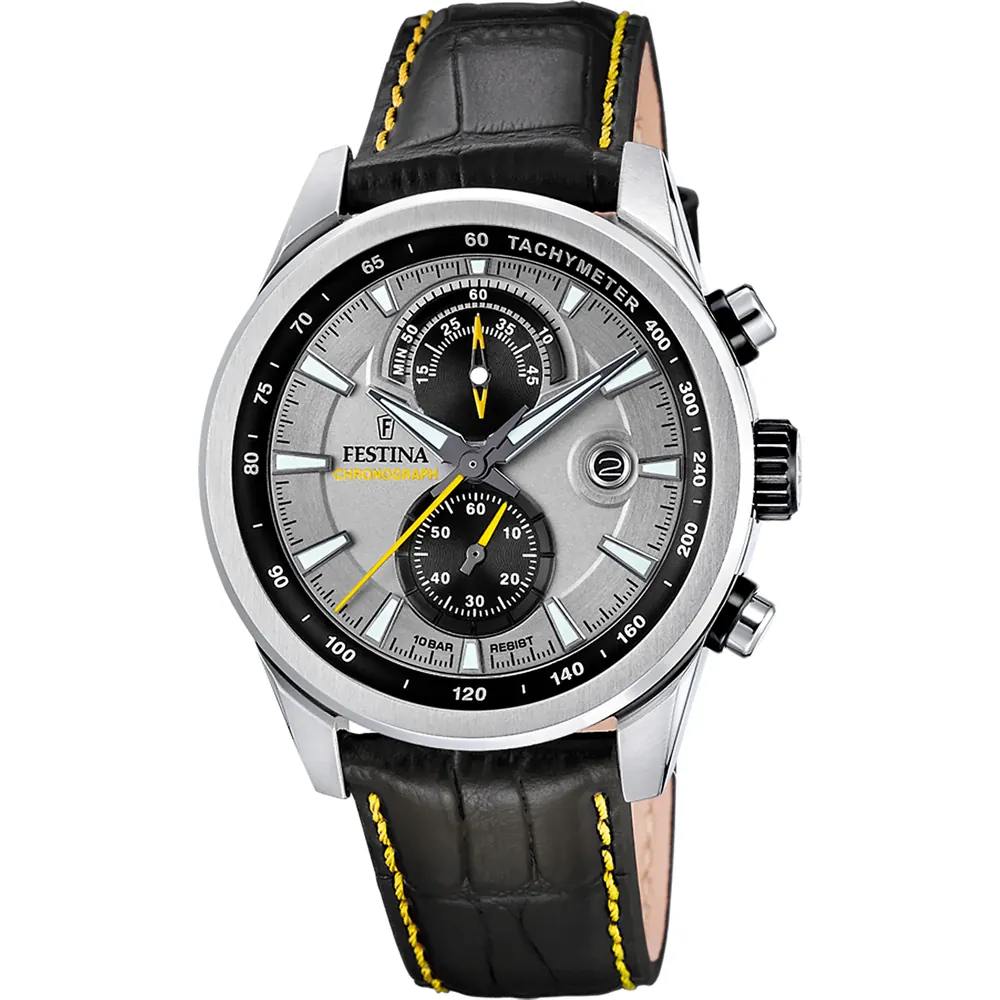 Dit Festina horloge heeft een kast gemaakt van Staal zilver met een diameter van 44 mm en is voorzien van een leer band. In de kast bevindt zich een Miyota kwaliteitsuurwerk en is afgewerkt met Mineraalglas.

Het horloge is 10ATM. Dit betekent dat het horloge geschikt is om mee te zwemmen. Verder wordt het horloge geleverd met 2 jaar garantie.