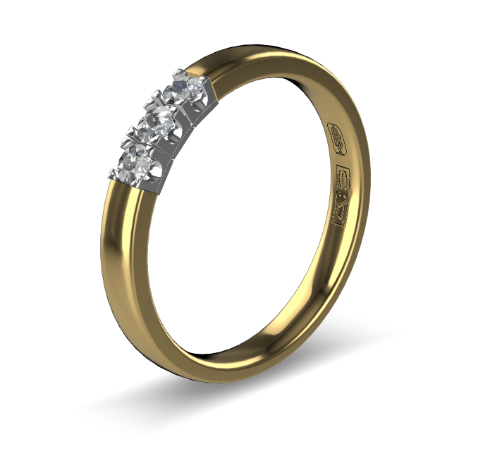 14 Karaat geel gouden Memoire ring met wit gouden zetting model A.S. 11155. Met 3X 0.05 crt briljant G/VVS op maat 57.