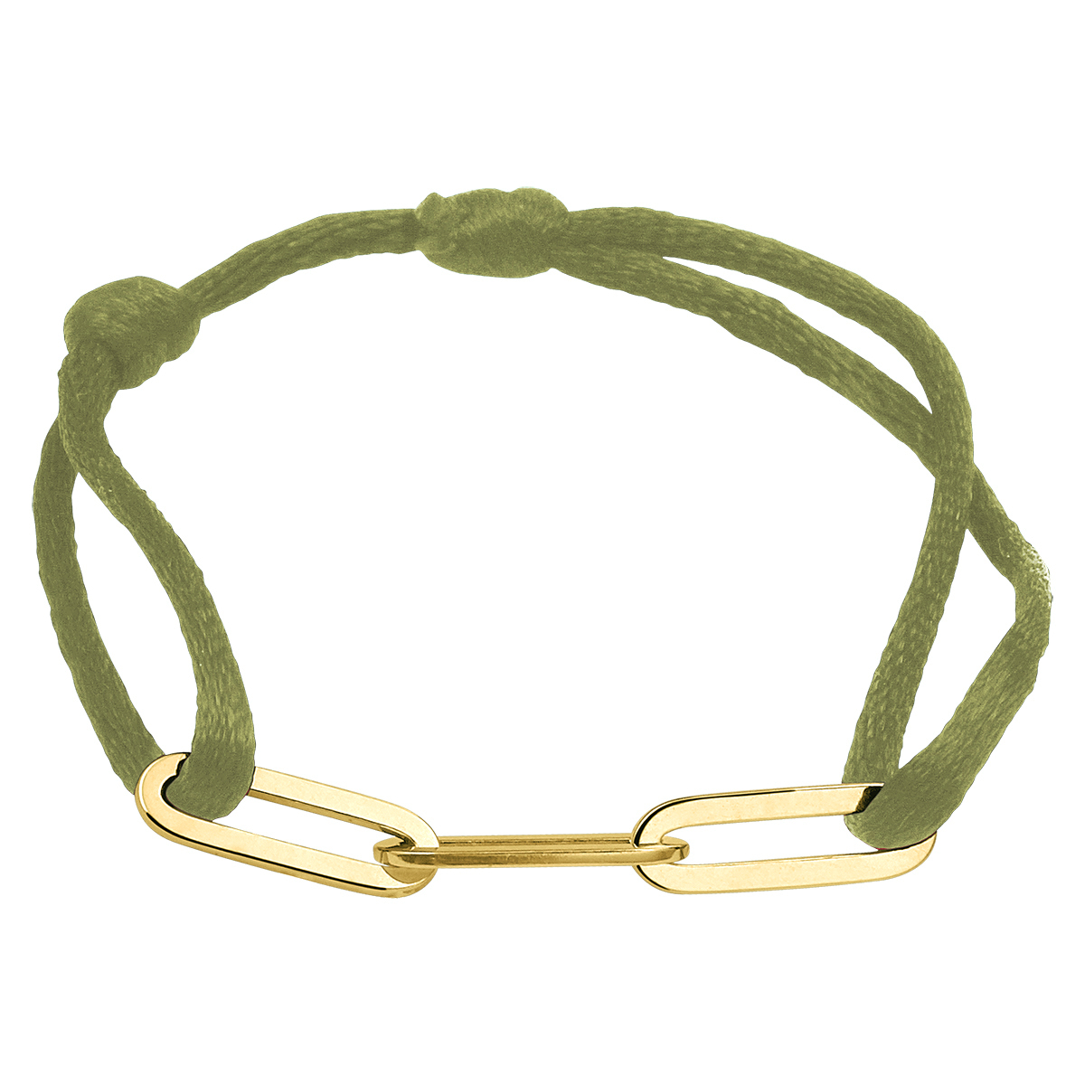 Mosgroen gevlochten armband uitgevoerd met een geelgoud op 925 zilveren element. De armband heeft draaglengtes van 13 tot 26cm. Het element heeft een afmeting van 40x5mm. Geen garantie op plating.