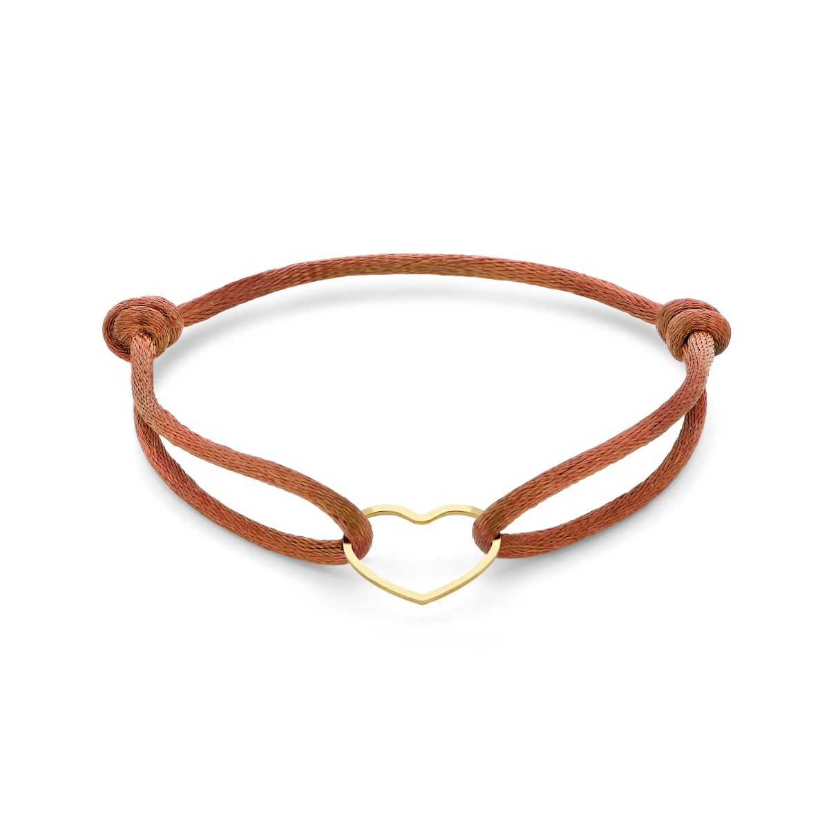 Brandy roest gevlochten armband uitgevoerd met geelgoud op 925 zilveren hartje. De armband heeft draaglengtes van 13 tot 26cm en het hartje heeft een afmeting van 12.5x15.5mm. Geen garantie op plating.